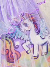 Girls' Cute Rainbow Pony Print Mesh Overlay Summer Dress With Zipper Back, Elegant & Charming